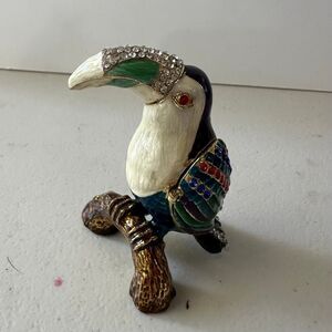 Bejeweled Toucan Hand Painted Enamel Collector's Magnetic Hinged Trinket Box